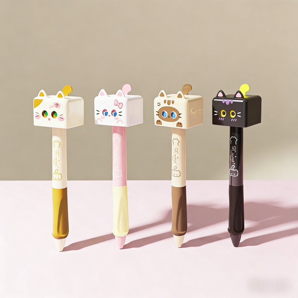 Stylos en plastique mignons – chats et chiens à visage changeant